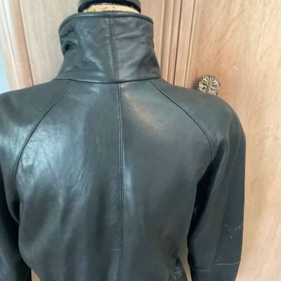90's VTG Hailey soft LeatherJacket Black Long Drawstring Zip Coat Oversize XS - Picture 16 of 16